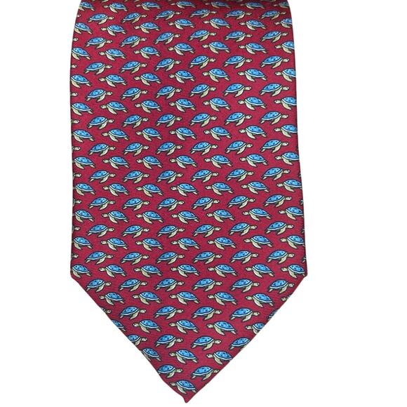 Brooks Brothers Makers All Silk Blue Turtle Print Maroon Tie Work Whimsical 62” - Picture 1 of 5
